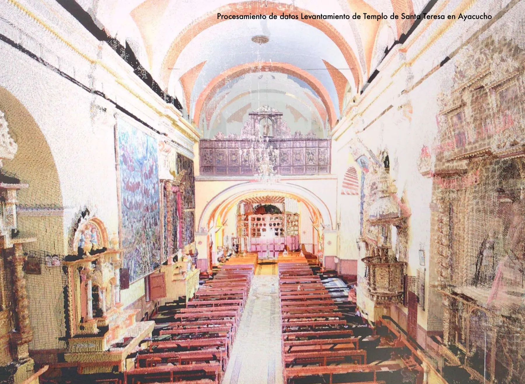 Nube de puntos 3D del interior de iglesia colonial — procesada con REC de Gexcel