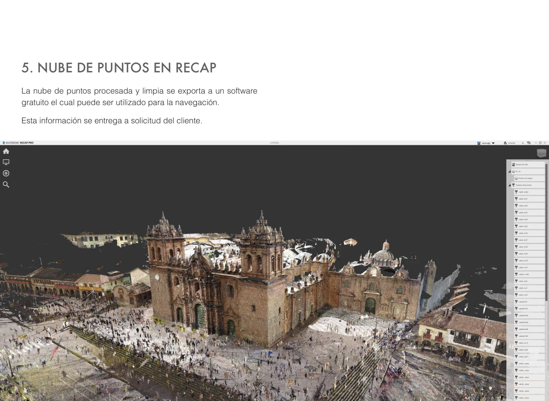 Nube de puntos de la Catedral del Cusco en Autodesk ReCap — navegación tridimensional del patrimonio