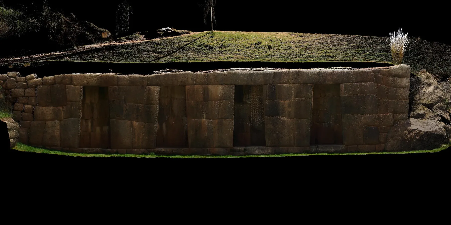 Nube de puntos 3D — elevación muro inca Tambomachay, Cusco